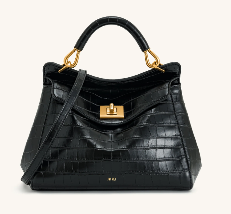 JW P*I- Croc Effect Lucia classic top handle woven bag -Black-(AD-JUN26-JFR)