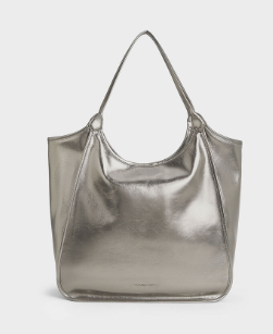 Charles & Ke*th -  Sianna Crinkle-Effect Slouchy Tote Bag - Pewter (AD-JAN26-A1)