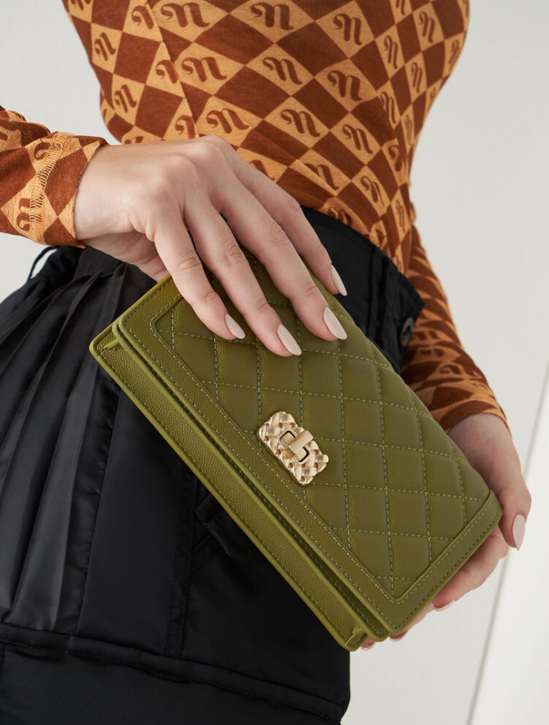 Charles & ke*th - Micaela Quilted Long Wallet - Avocado