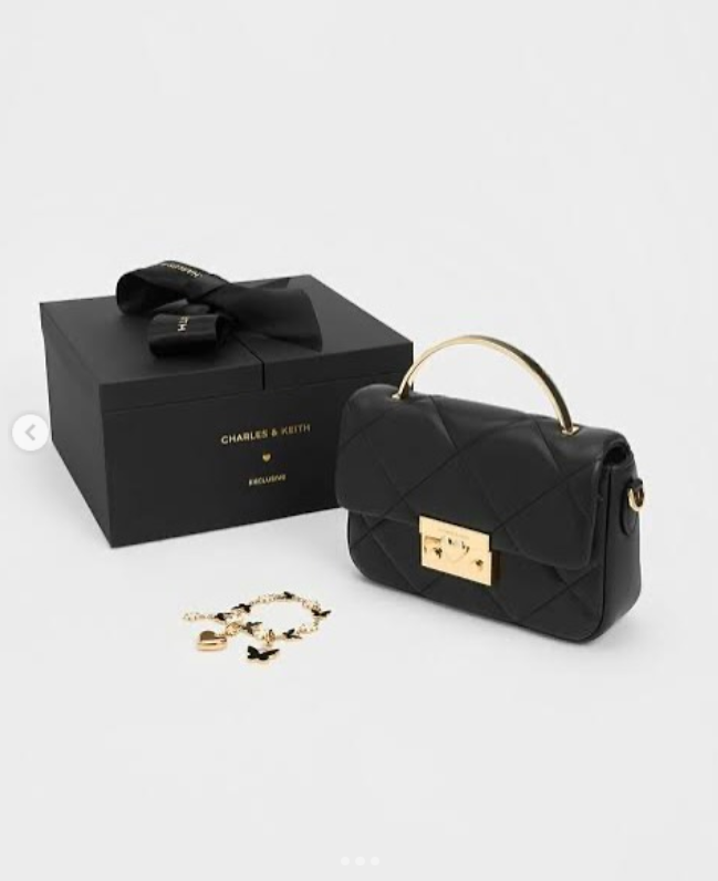Charles & Ke*th -Quilted top-handle bag - Black (AD-May) with Gift Box