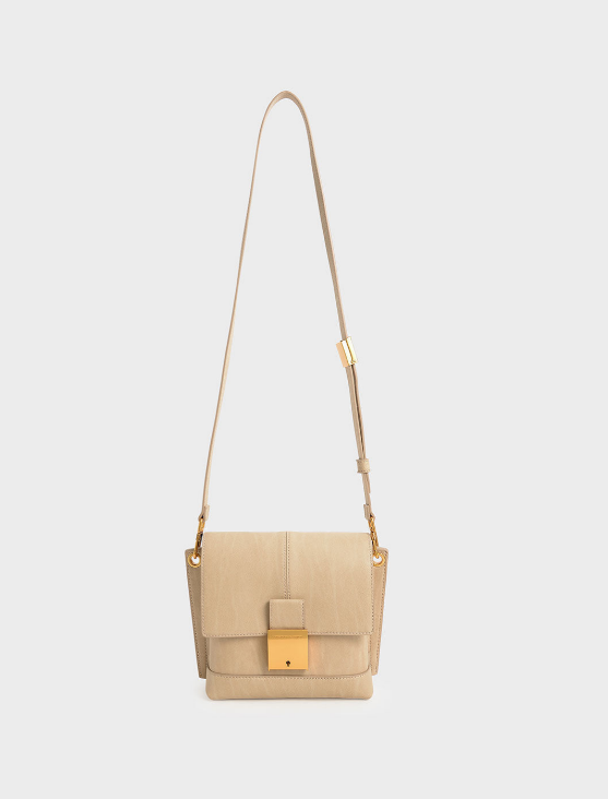 Charles & Ke*th - Beige Juniper Metallic Push Lock Crossbody Bag