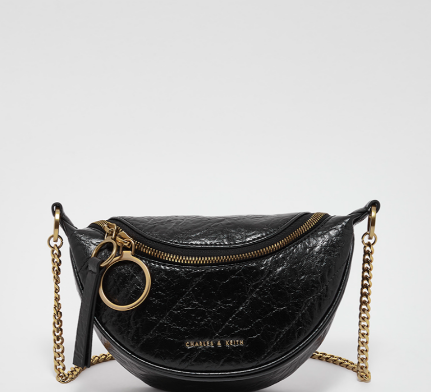 Charles & Ke*th - Wrinkled-Effect Half-Moon - Black - Crossbody Bag (NB)