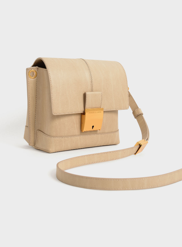 Charles & Ke*th - (MINOR DEFECT) Beige Juniper Metallic Push Lock Crossbody Bag-14 AUGUST SALE