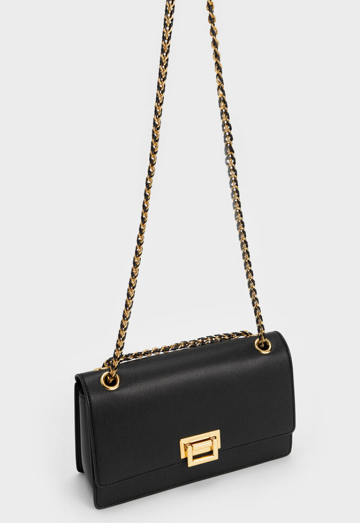 Charles & Ke*th - Metallic Accent Front Flap Bag - Black (AD-SEP)