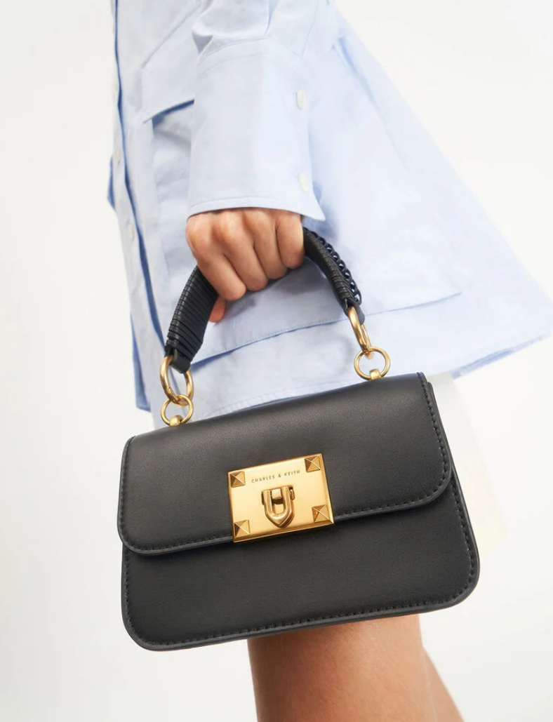 Charles & Ke*th - Metallic Turn-Lock Bag - Black