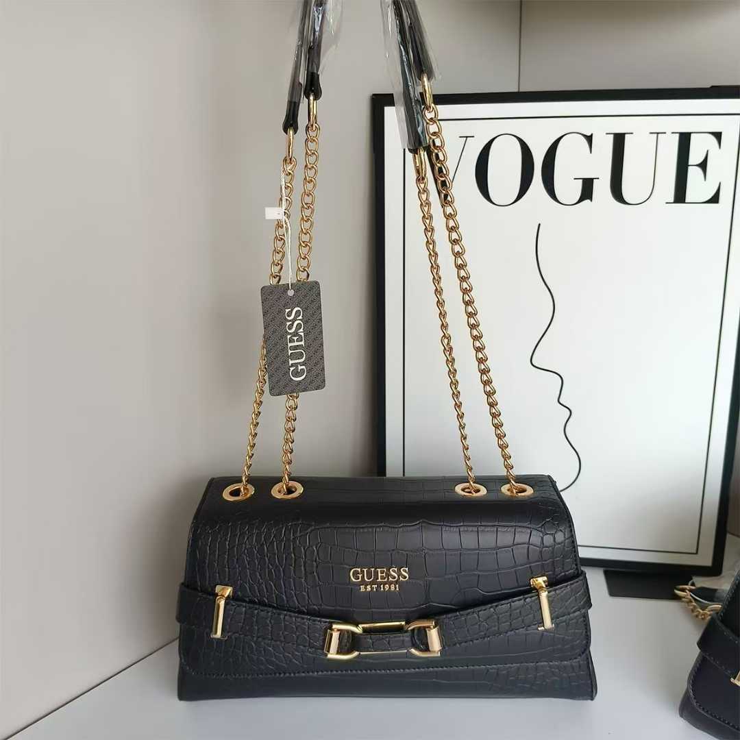 Gues* - Silvye Convertible Crossbody Flap CROC- BLACK (NB)