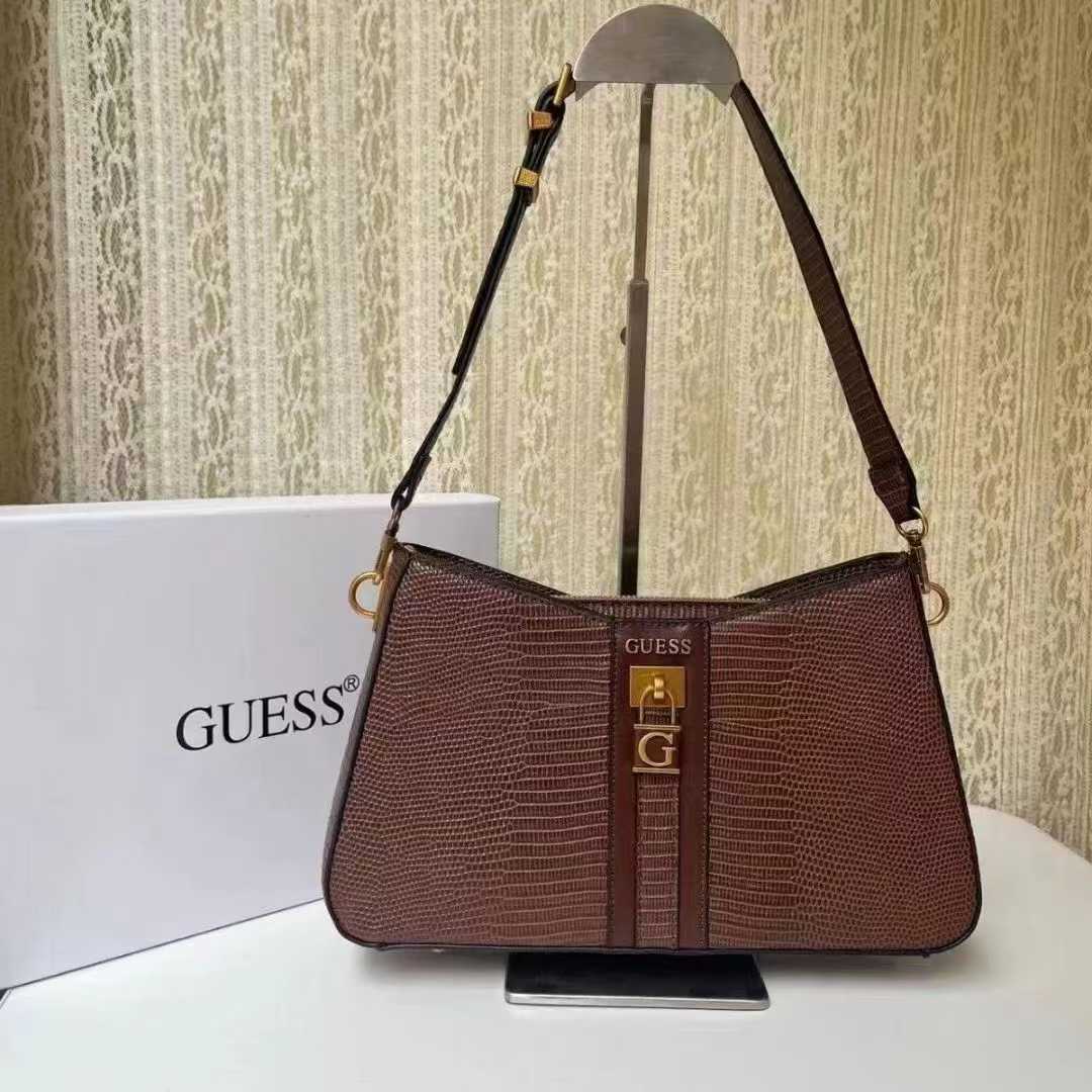 Gues* - Ginevra Logo Elite Shoulder Handbag-MAROON (NB)