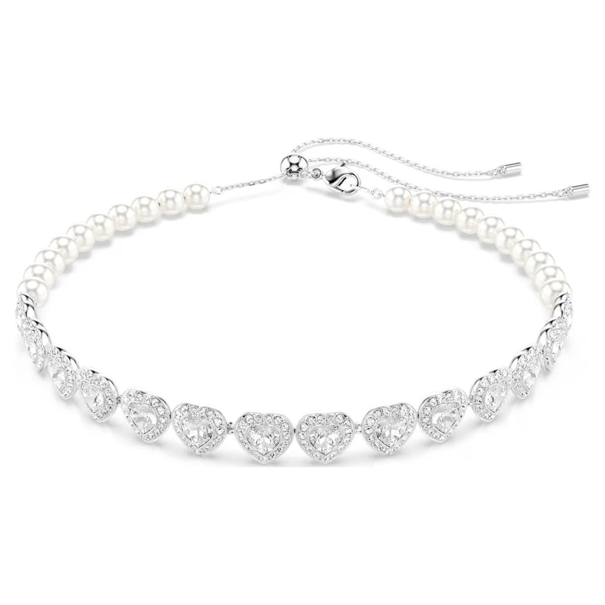 Swar*vski -Tennis choker-Mixed cuts, Crystal pearl, Heart, White, Rhodium plated- 5720861 (AD-Oct) (2025 PACKAGING)