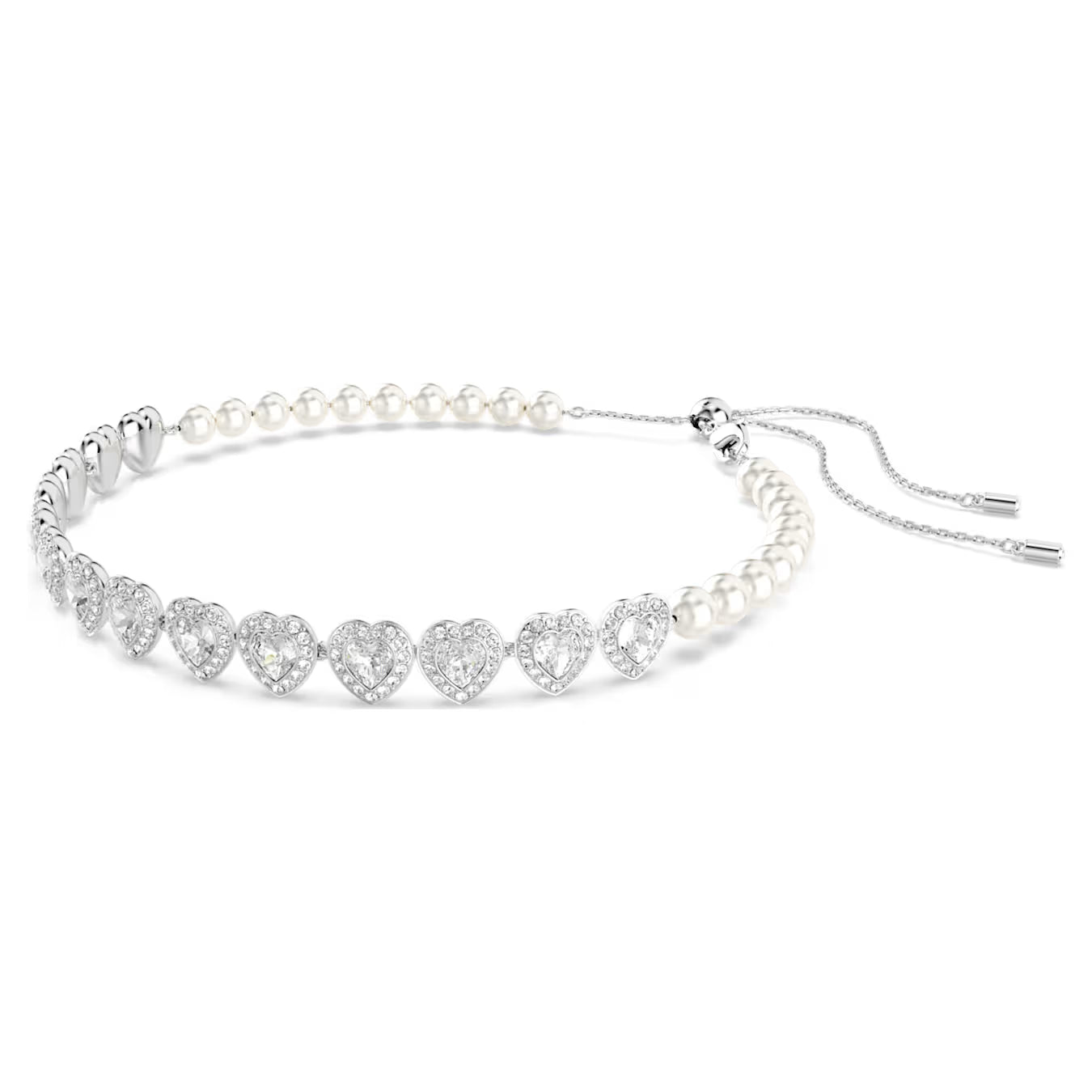 Swar*vski -Tennis choker-Mixed cuts, Crystal pearl, Heart, White, Rhodium plated- 5720861 (AD-Oct) (2025 PACKAGING)