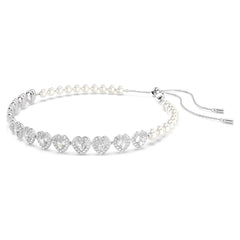 Swar*vski -Tennis choker-Mixed cuts, Crystal pearl, Heart, White, Rhodium plated- 5720861 (AD-Oct) (2025 PACKAGING)