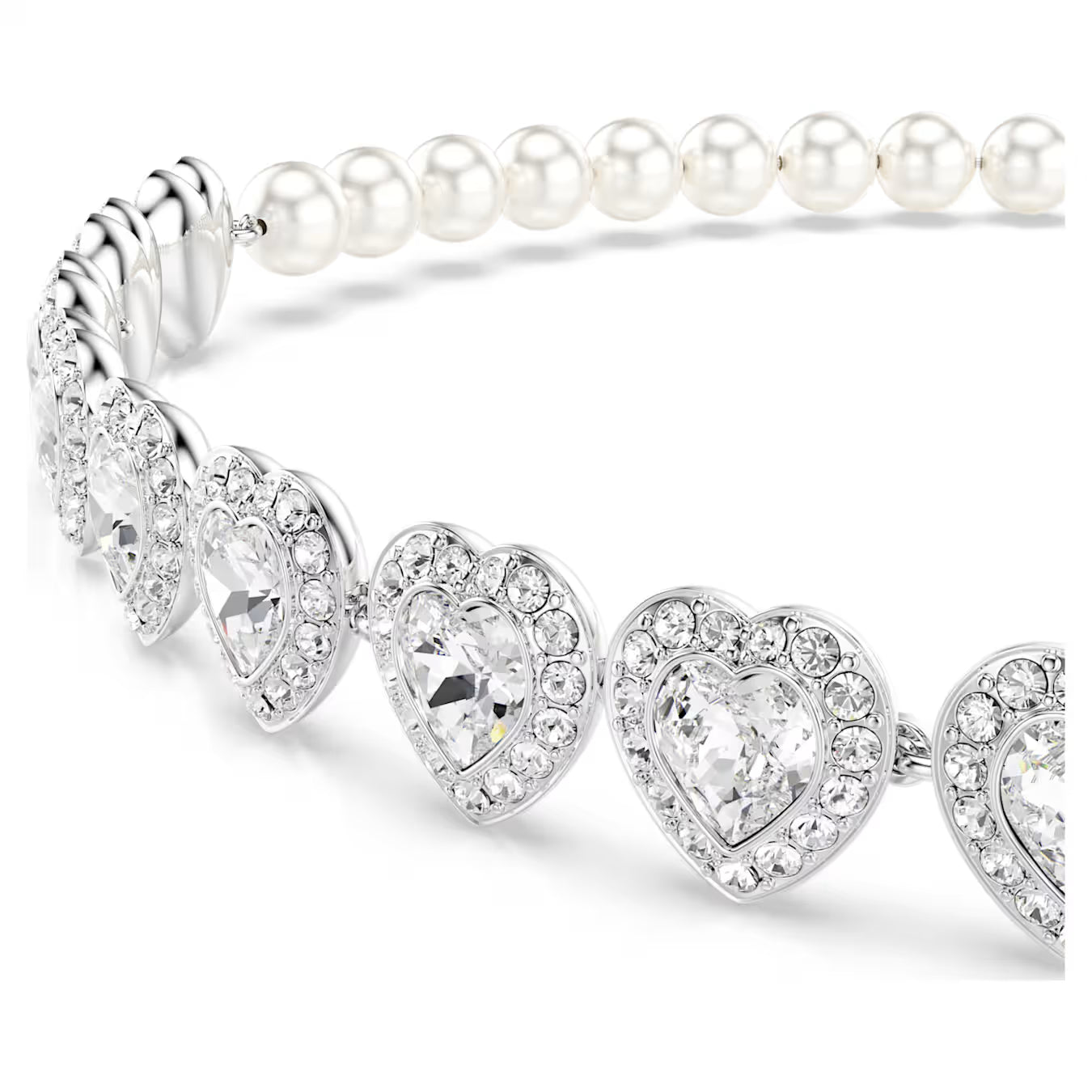 Swar*vski -Tennis choker-Mixed cuts, Crystal pearl, Heart, White, Rhodium plated- 5720861 (AD-Oct) (2025 PACKAGING)