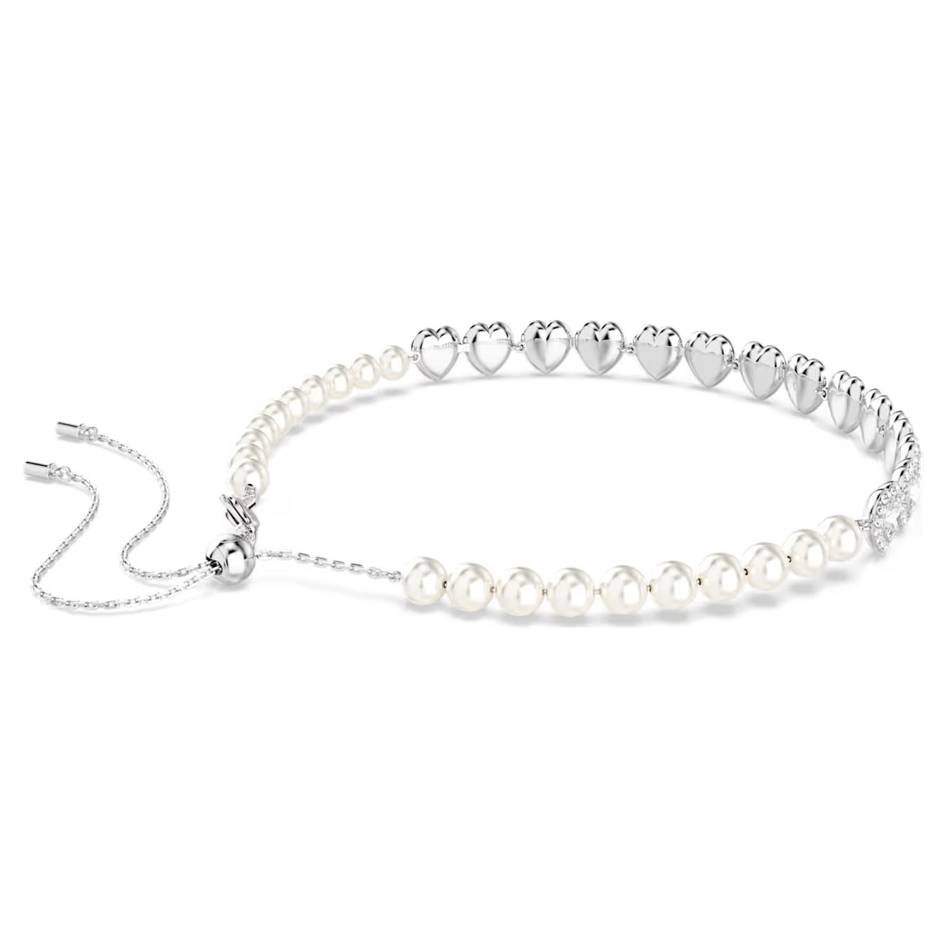 Swar*vski -Tennis choker-Mixed cuts, Crystal pearl, Heart, White, Rhodium plated- 5720861 (AD-Oct) (2025 PACKAGING)