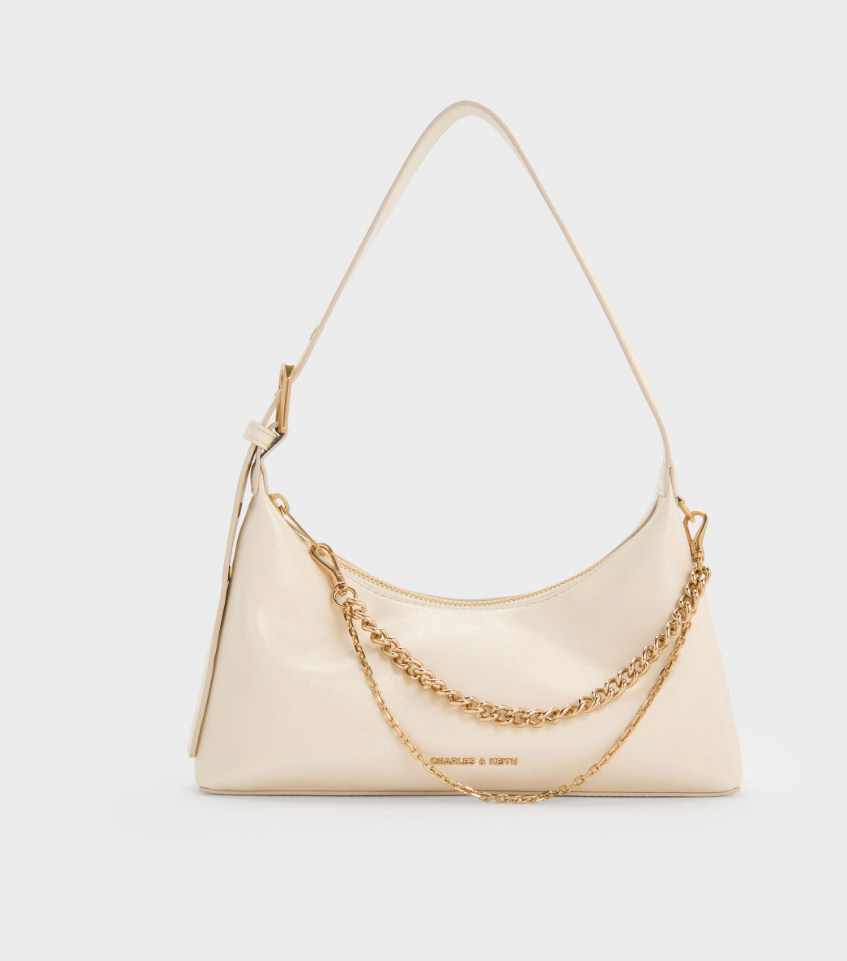 Charles & Ke*th - Atwood Chain-Embellished Shoulder Bag - Cream (AD-JUN13-PT)