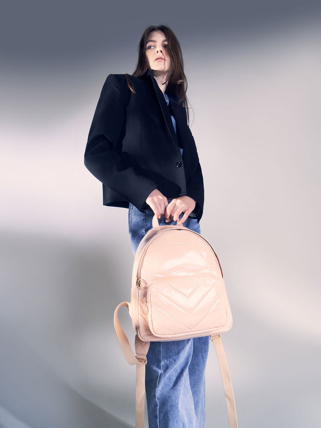 Charles & Ke*th - (MINOR DEFECT) Quilted Double Zip Backpack - Nude-14 AUGUST SALE-(NB)
