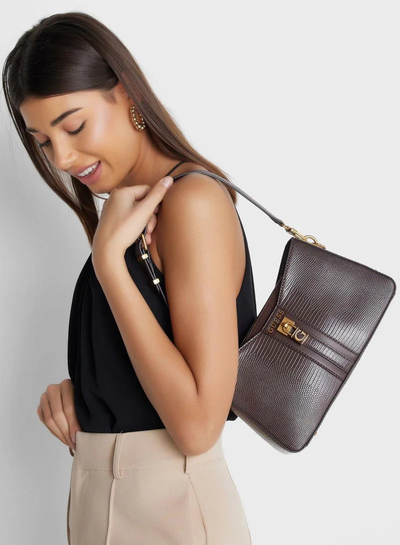Gues* - Ginevra Logo Elite Shoulder Handbag-MAROON (NB)