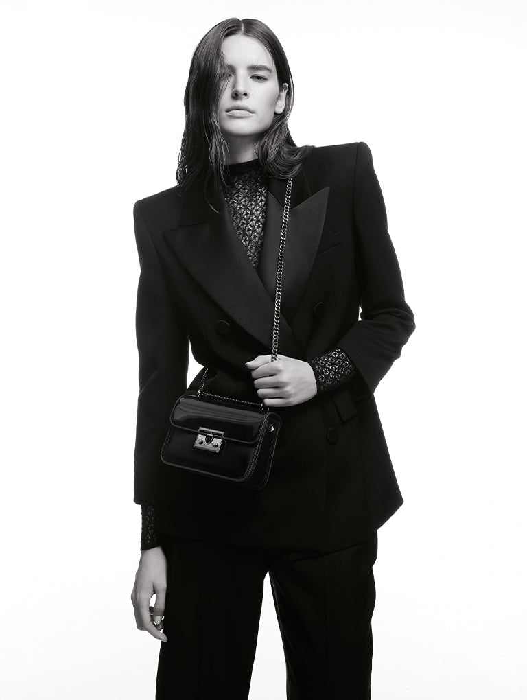 Charles & Ke*th - Alva Patent Push-Lock Chain Bag - Black with Gift Box (AD-June)