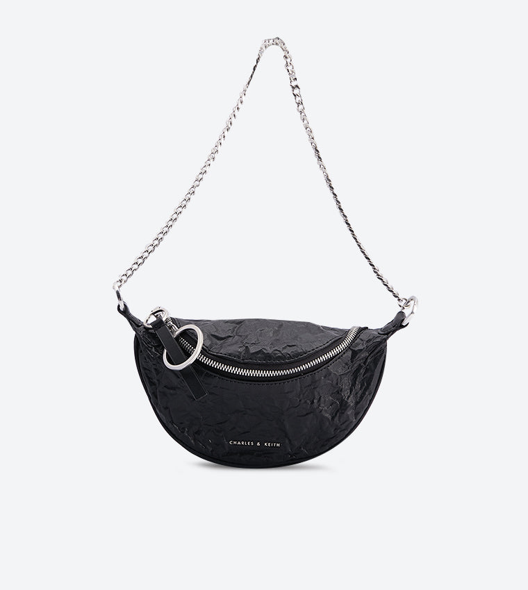 Charles & Ke*th - Wrinkled-Effect Half-Moon - Black - Crossbody Bag (NB)