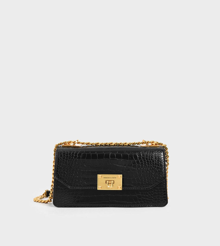 Charles & Ke*th - Croc-Effect Chain Strap Crossbody Bag- Black (AD-SEP)
