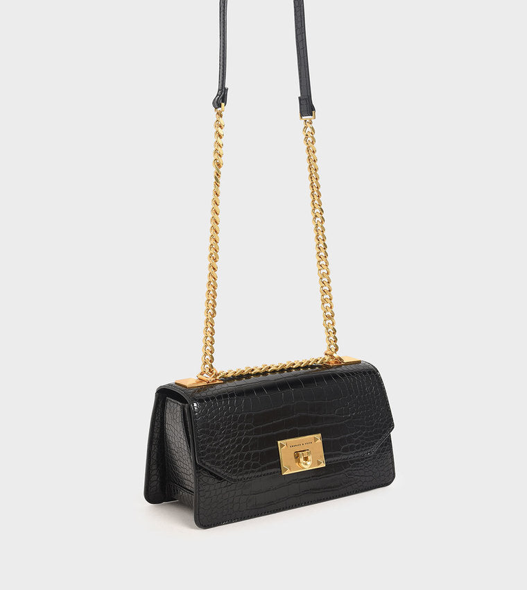 Charles & Ke*th - Croc-Effect Chain Strap Crossbody Bag- Black (AD-SEP)