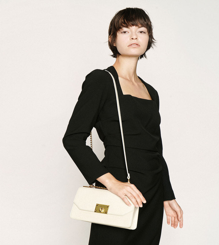 Charles & Ke*th - Croc-Effect Chain Strap Crossbody Bag- Cream (AD-SEP)
