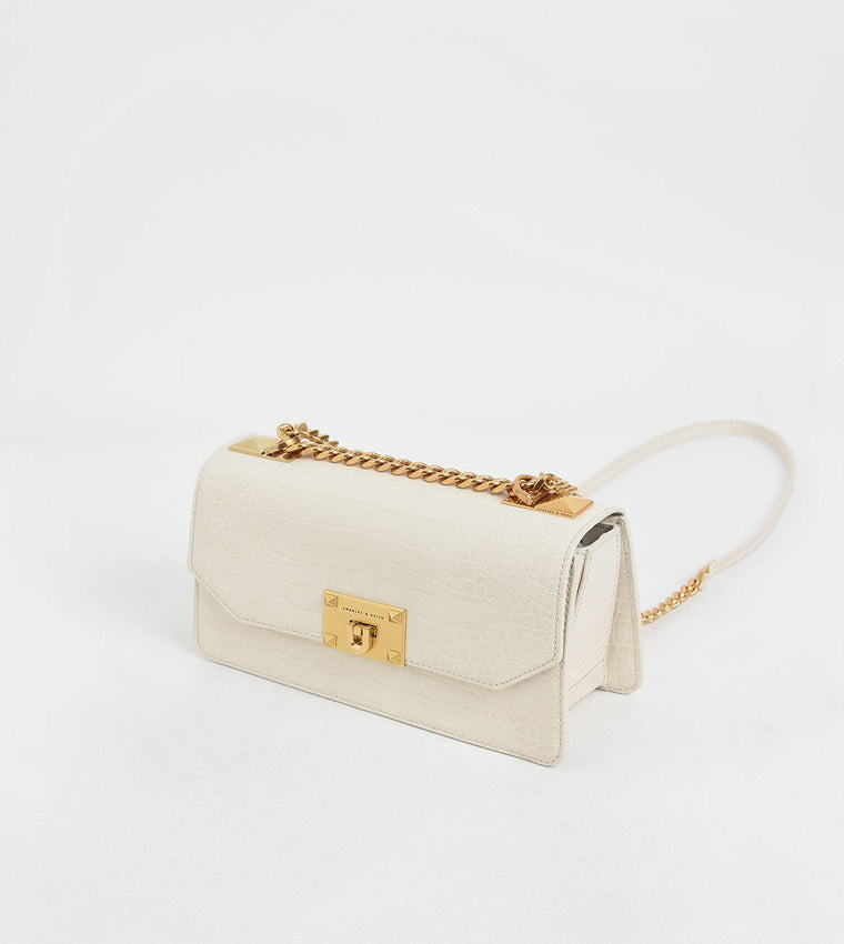 Charles & Ke*th - Croc-Effect Chain Strap Crossbody Bag- Cream (AD-SEP)