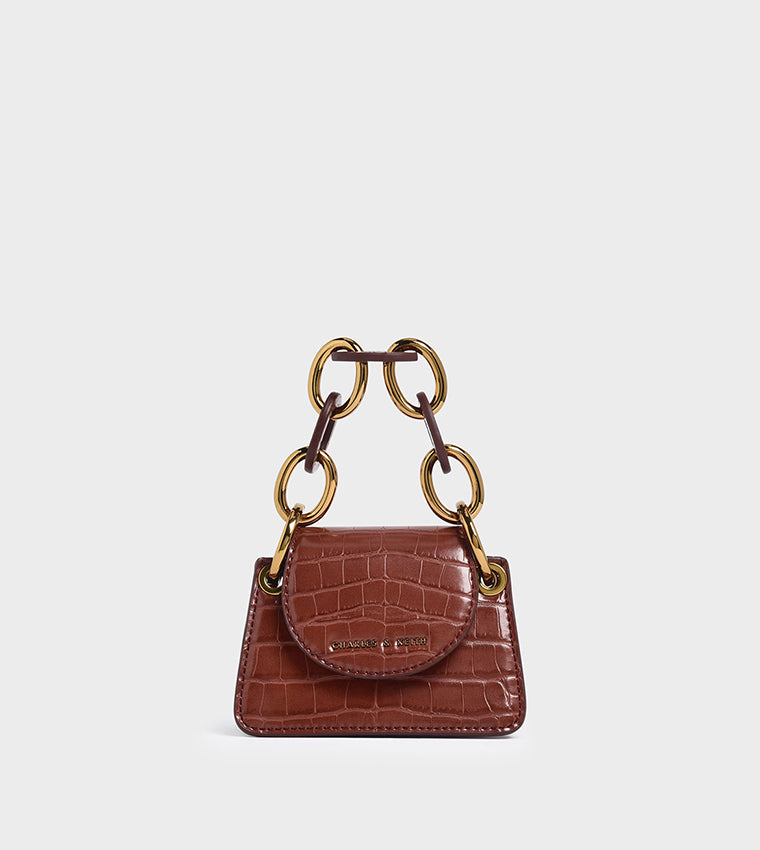 Charles & Ke*th - (MINOR DEFECT) Croc-Effect Chunky Chain Handle Mini Bag - BURGUNDY 14 AUGUST SALE