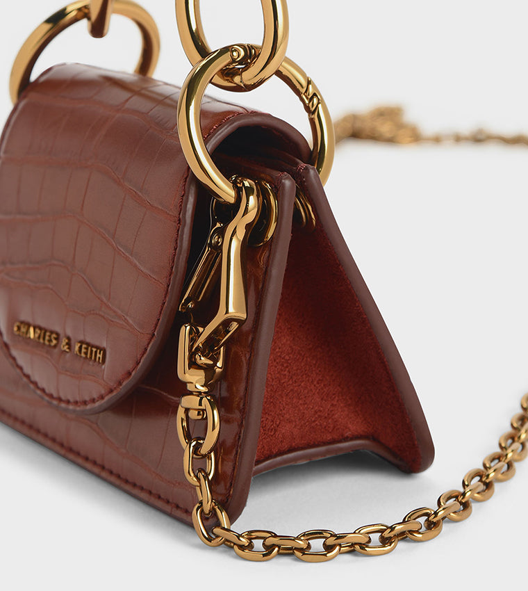 Chunky Chain Charles And Keith Red Chain Bag Croc Effect Chunky