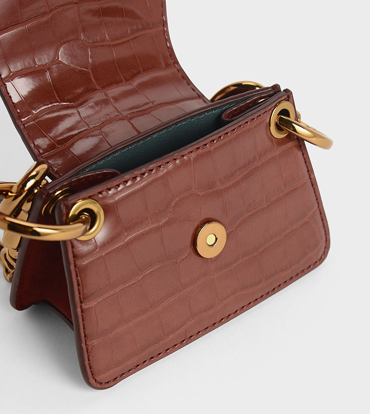 Charles & Ke*th - (MINOR DEFECT) Croc-Effect Chunky Chain Handle Mini Bag - BURGUNDY 14 AUGUST SALE