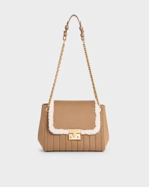 Charles & Ke*th - Donna Faux Suede Fur-Trim Shoulder Bag - Tan (AD-DEC-IR-R-LT)