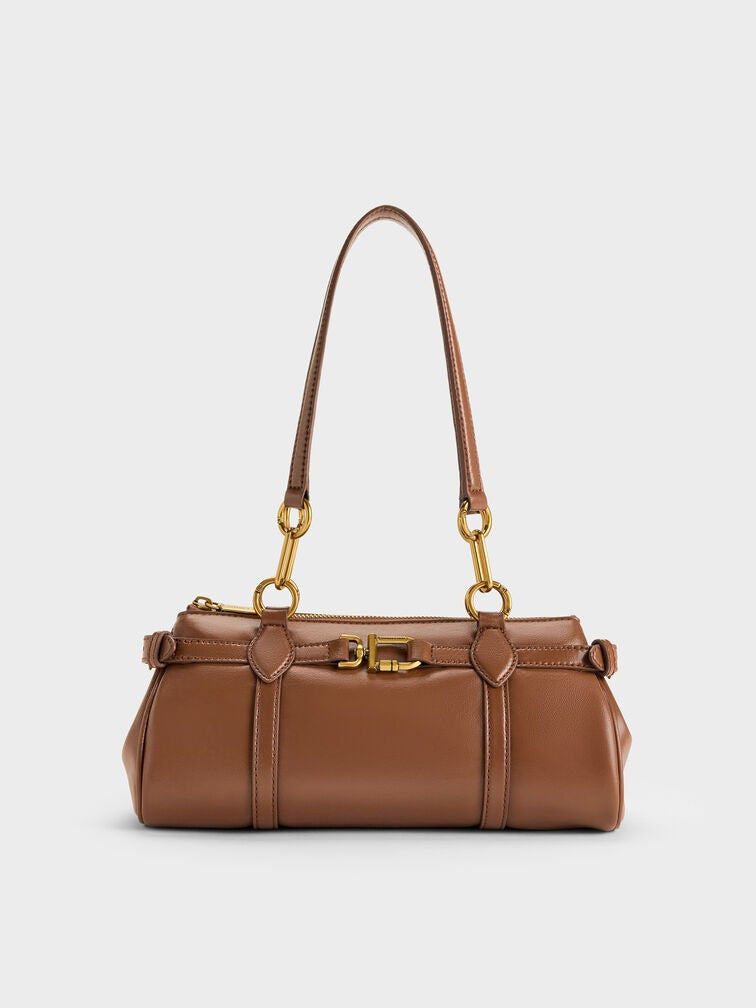 Charles & Ke*th - Gwynne Metallic-Accent Elongated Shoulder Bag - Chocolate (AD-SEP16-PT)