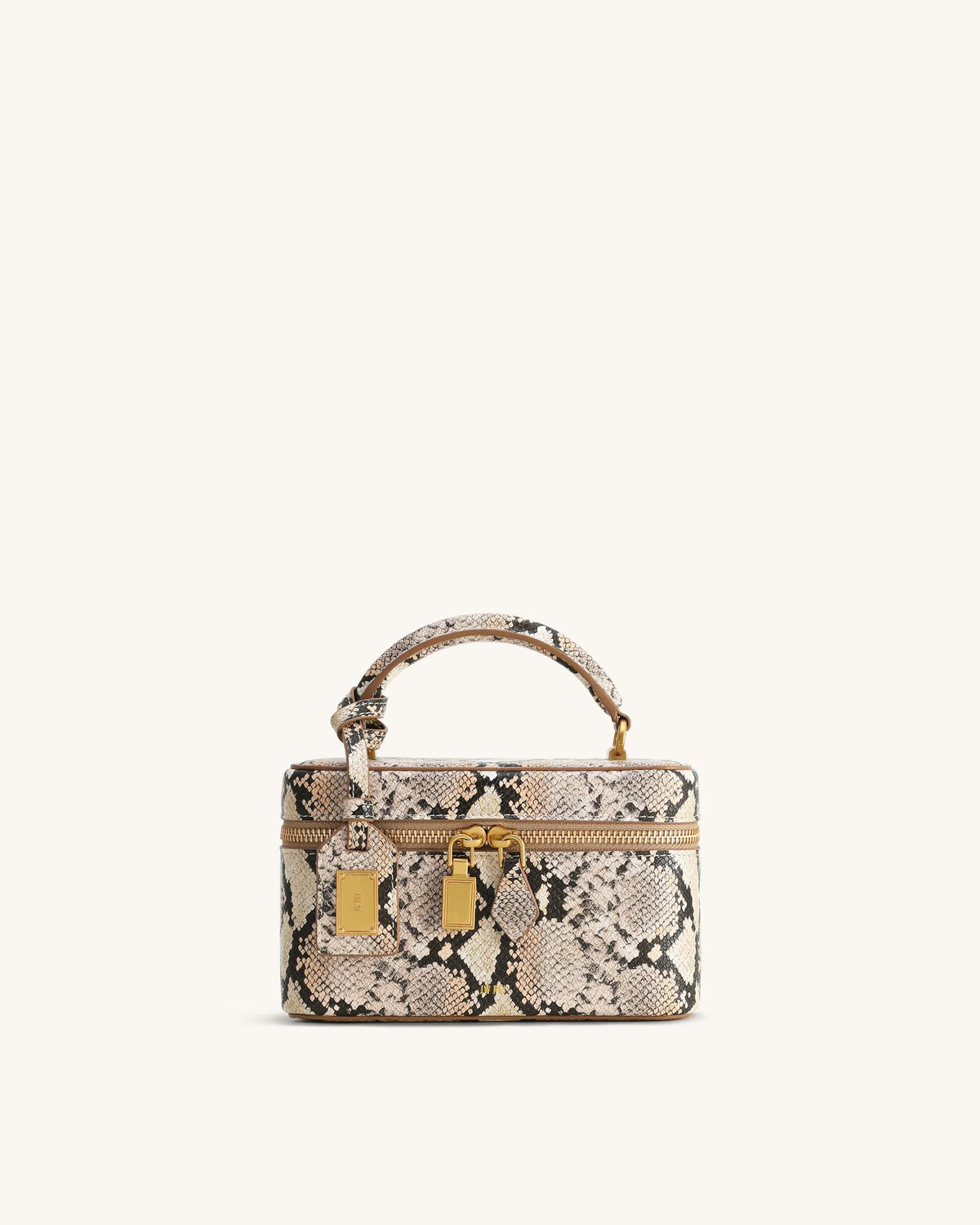 JW P*I - Cleo Snake-Embossed Box Shape Top Handle Bag - Beige (AD-SEP16-PT)