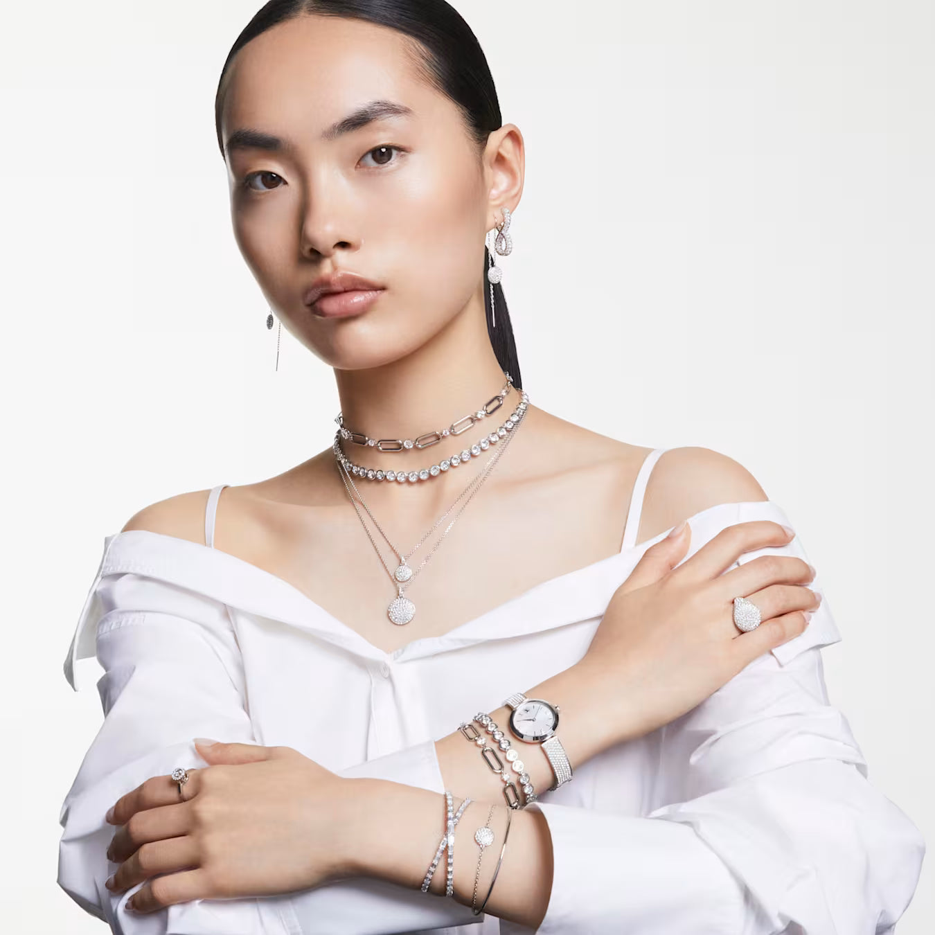 Swar*vski - Imber Tennis necklace Round cut, White, Rhodium plated - 5682595 (AD-Oct) (2025 PACKAGING)