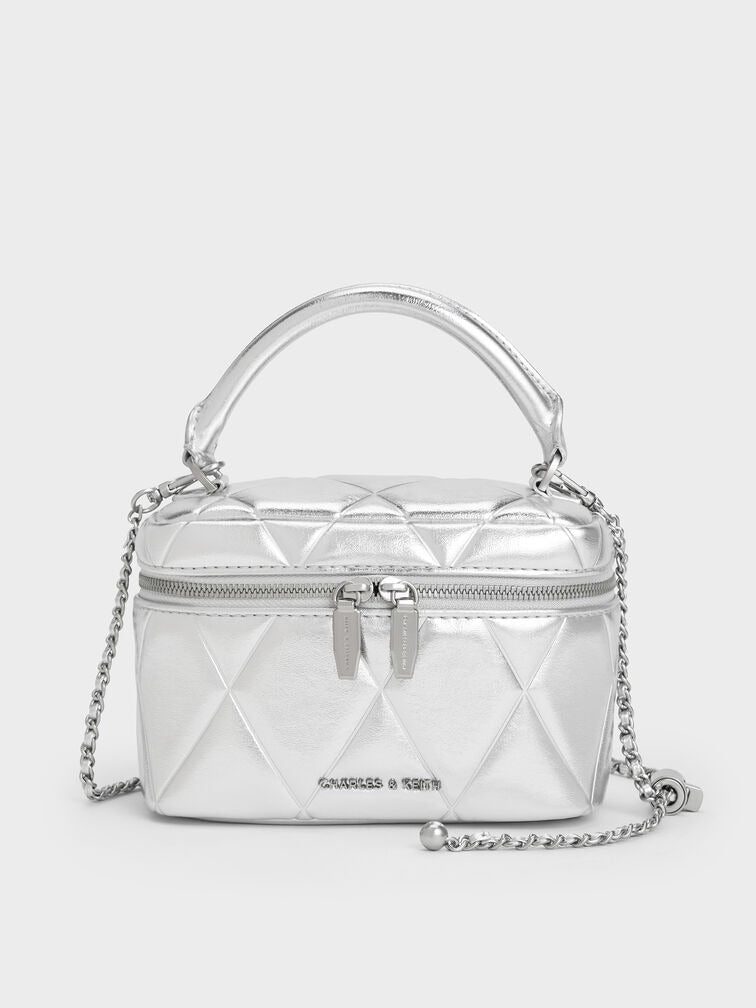 Charles & Ke*th - Arwen Metallic Quilted Vanity Bag - Silver (AD-JUN13-PT)