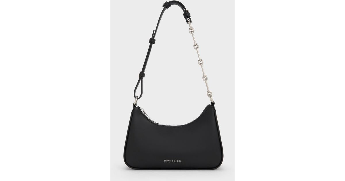Charles & Ke*th -Women's White Lane Chain-Strap Shoulder Bag-Black- (AD-MAY26-PT)