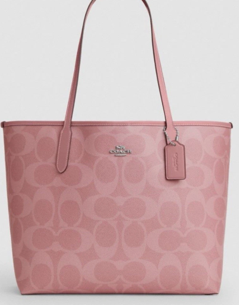 C*ACH - Signature City Tote Canvas Leather- Pink- (AD-JUN26-JFRCO) MOI