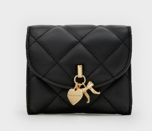 Charles & Ke*th - Arrietty Quilted Curved-Flap Wallet - Black (AD-JUN26-JFR)