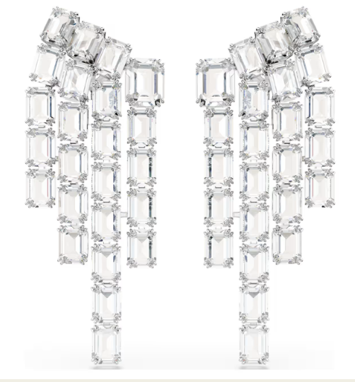 Swar*vski -Millenia clip earrings Octagon cut, Chandelier, White, Rhodium plated-5705796-(2026 PACKAGING)