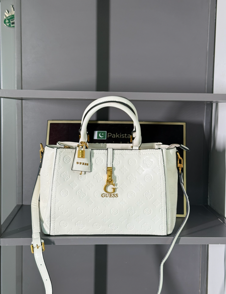 Gues* - James Logo Girlfriend Satchel - White (AD-MAY26-GSPT)