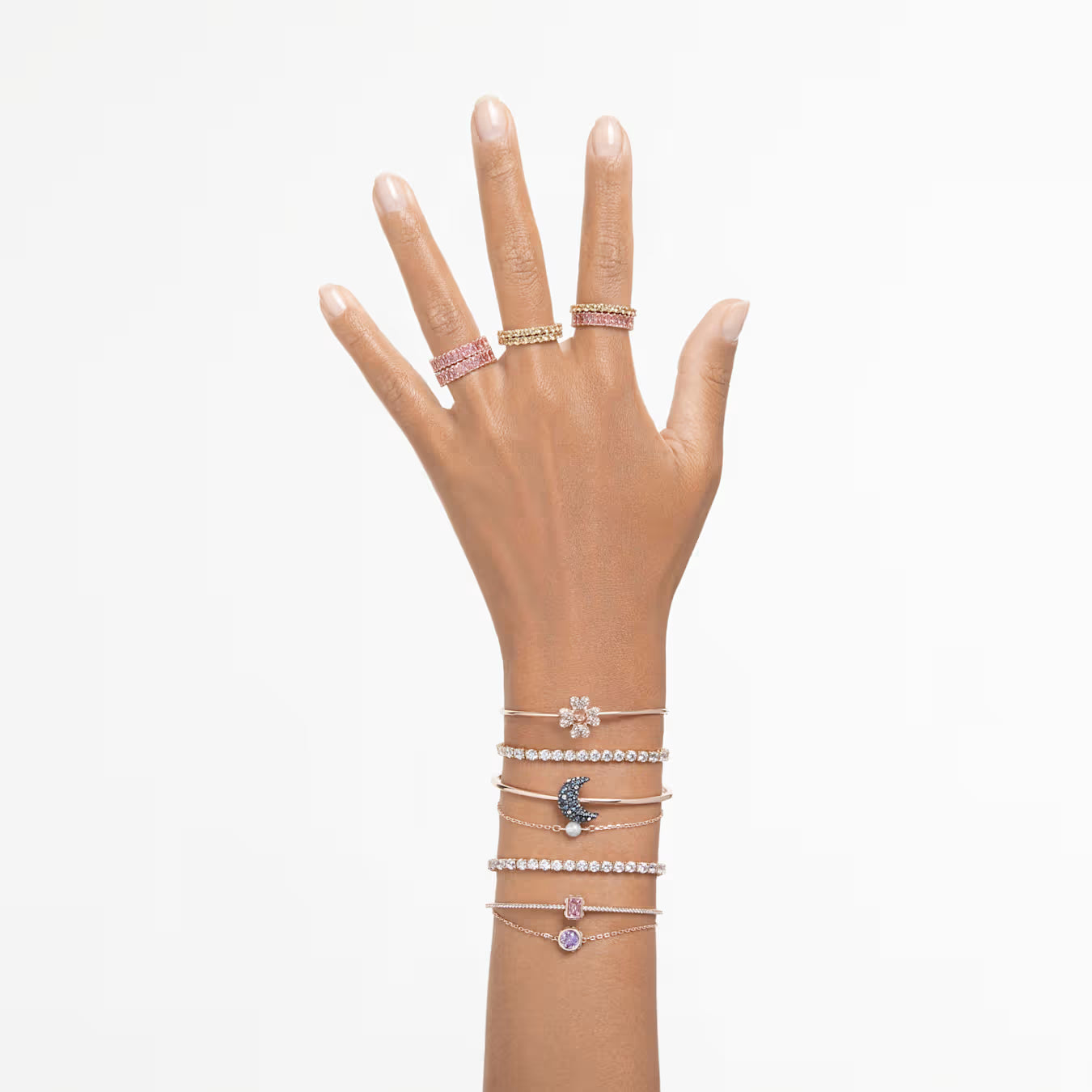Swar*vski - Matrix Tennis bracelet Round cut, White, Rose gold-tone plated (AD-SW-OCT)