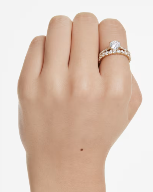 Swar*vski - Set (2), Round cut, White, Gold-tone plated-5693506