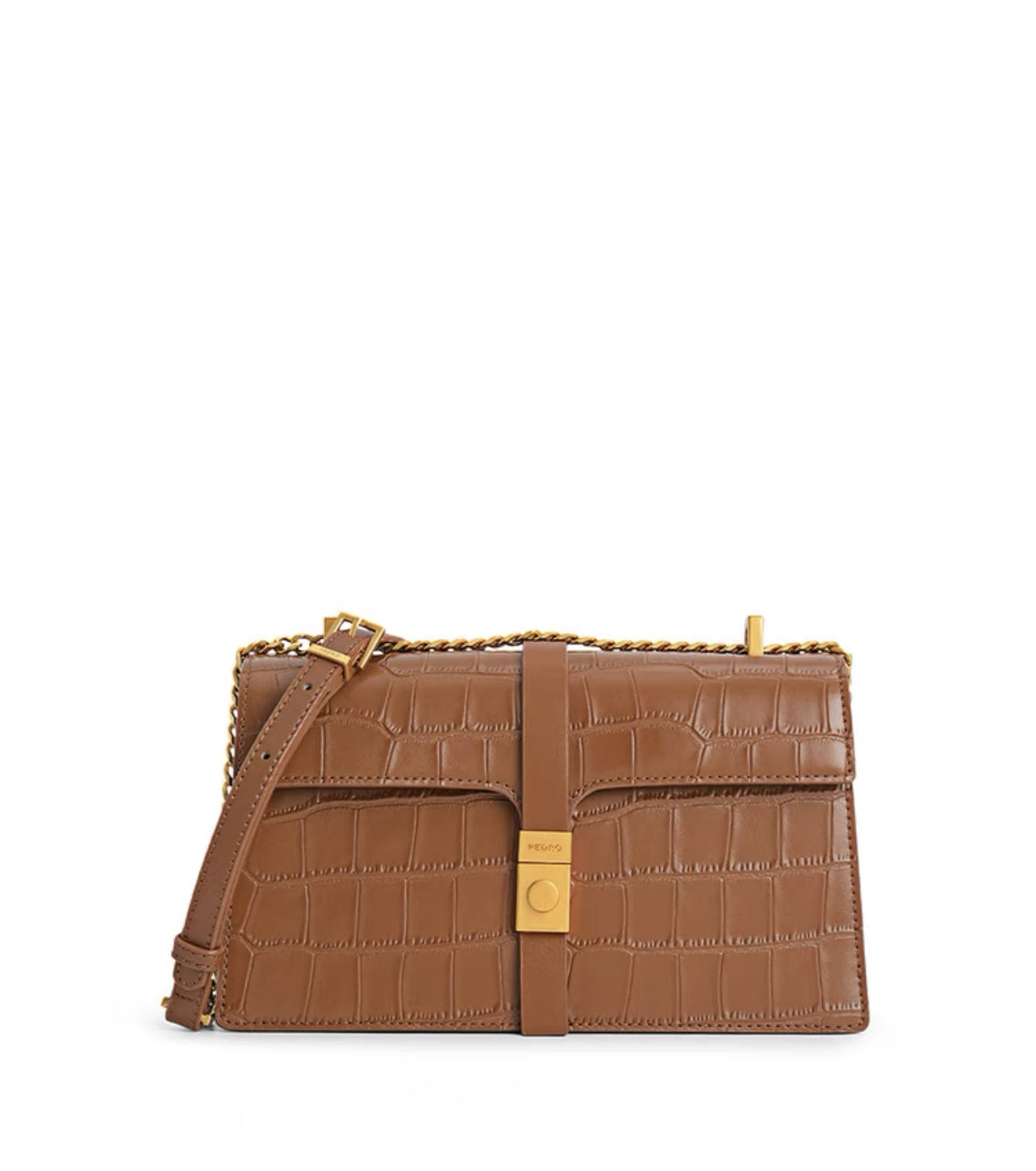 PE RO Croc Effect Crossbody Bag Brown Areej AE