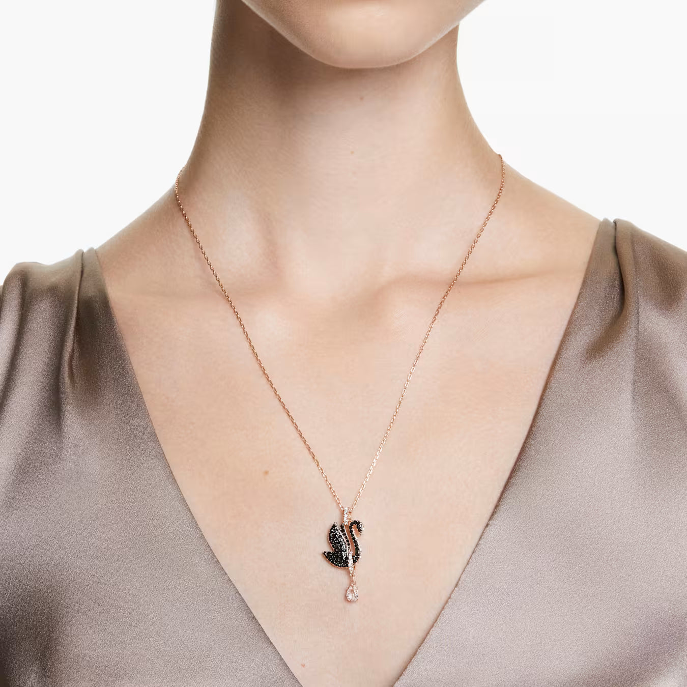 Swar*vski -Swan pendant Swan, Black, Rose gold-tone plated-5678045 (AD-Oct) (2025 PACKAGING)