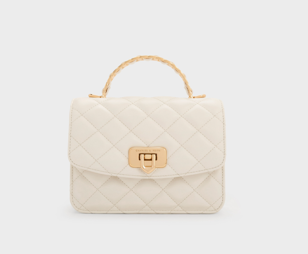 Charles & Ke*th - Cressida Quilted Top Handle Bag With Bag Charms - Gift Box - Cream (AD-DEC-Y1)